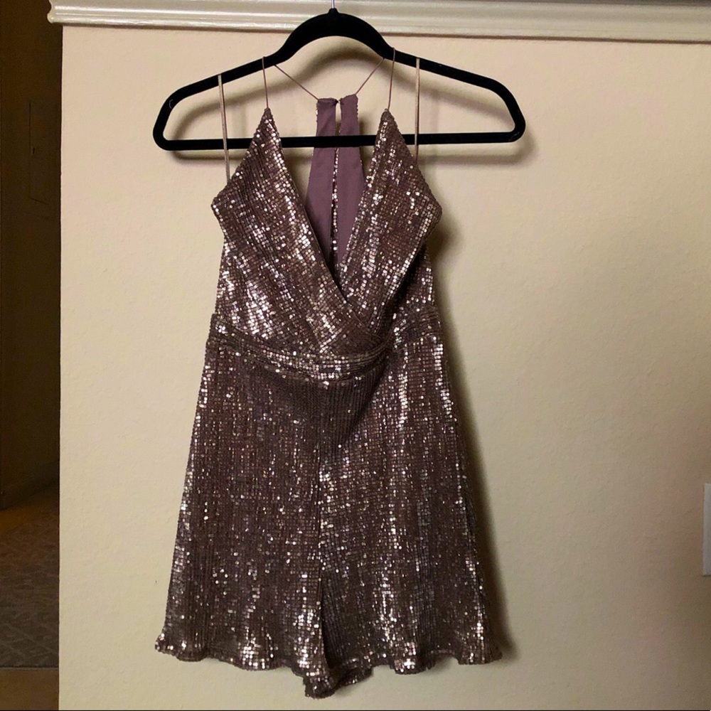 Astr Bronze Sequin Romper - image 1